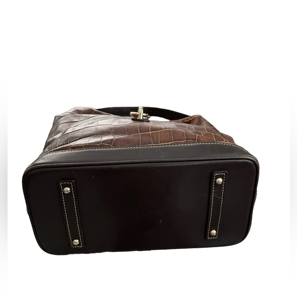 SOLD DOONEY & BOURKE Croc Embossed Leather Logo Lock Hobo  Shoulder Bag Brown - Picture 6 of 11